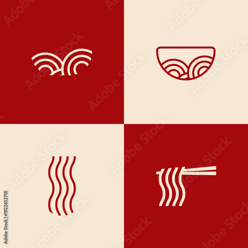 Minimalist Noodle Logo Bundle Modern Ramen Restaurant Food Brand Emblem Clean Corporate Identity Vector Set