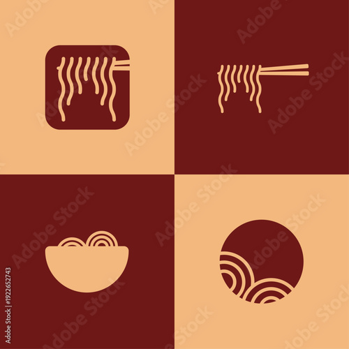 Minimalist Noodle Logo Bundle Modern Ramen Restaurant Food Brand Emblem Clean Corporate Identity Vector Set