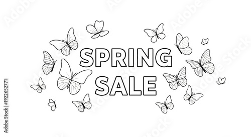 Spring Sale Text with Butterflies on White Background