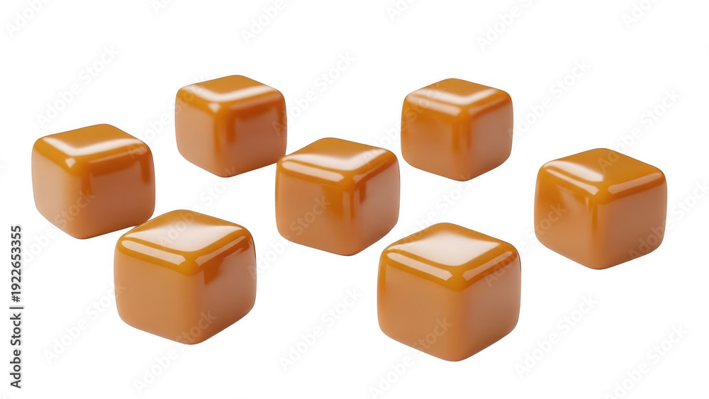 Obraz premium Seven caramel cubes isolated on transparent background