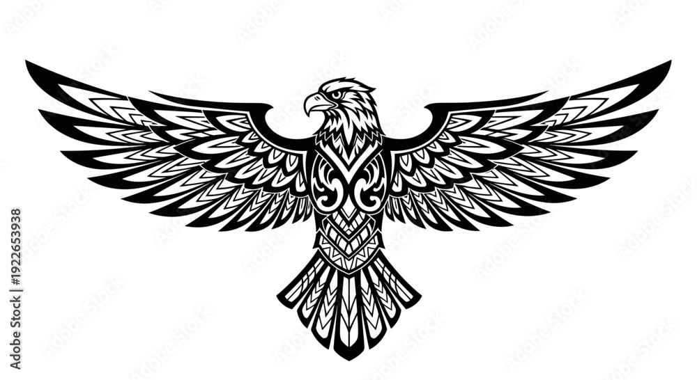 Fototapeta premium Majestic eagle with tribal patterns spreading wings wide