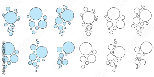 Hand-drawn cartoon and doodle set of soap bubbles on a white background.