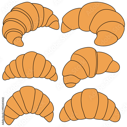 Hand-drawn cartoon set of croissants on a white background.