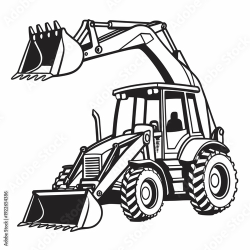 Backhoe loader illustration for construction and heavy machinery