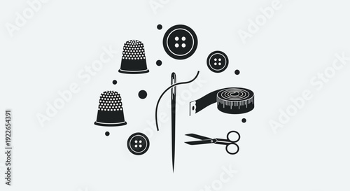 Sewing tools arranged neatly together for crafting and repair tasks illustration