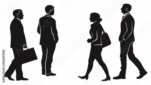 Business professionals walking and interacting in modern office setting