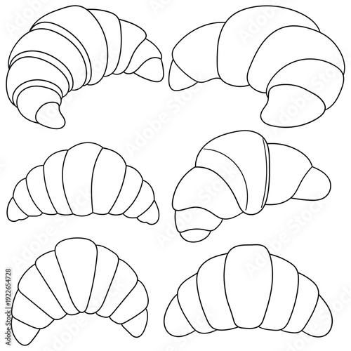 Hand-drawn doodle set of croissants on a white background.
