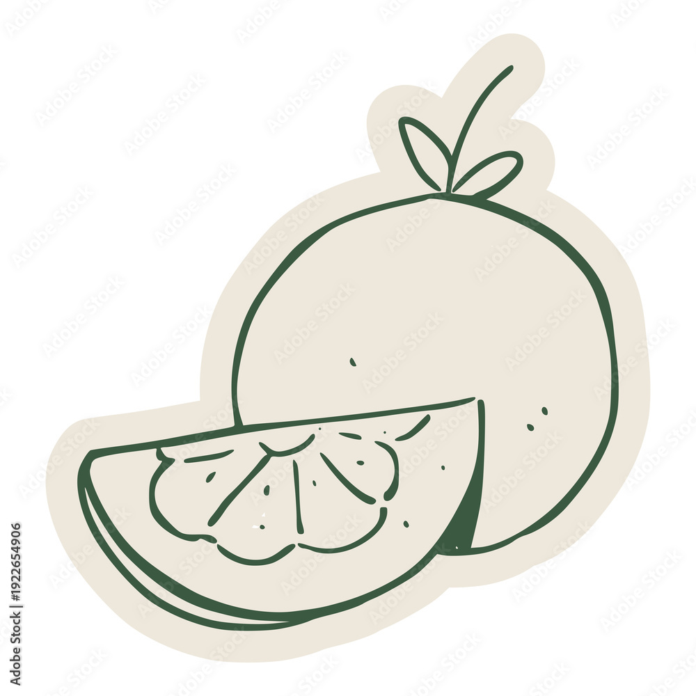 Obraz premium Minimal hand drawn fruit slice illustration with simple lines. Suitable for fresh food visuals, menu graphics, packaging design, and healthy lifestyle themes.