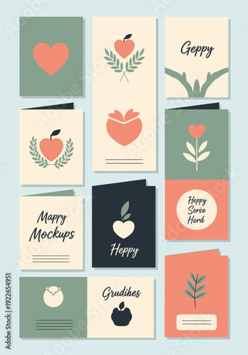 Collection of Greeting Cards with Floral Illustrations.