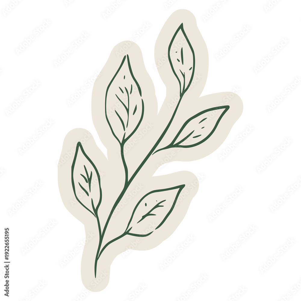 Obraz premium Hand drawn herb leaves illustration in a clean minimal doodle style. Suitable for organic visuals, natural themes, menu graphics, packaging design, and decorative elements.