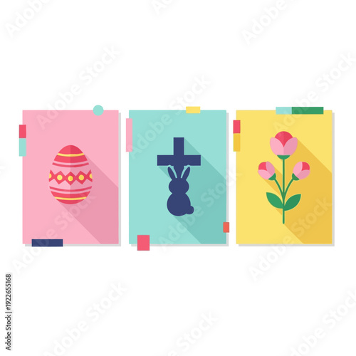 Easter Egg Cross Flowers Religious Symbols.