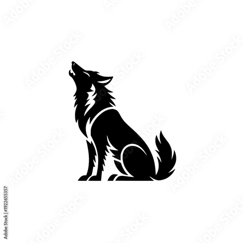 Black silhouette of wolf howling at moon, elegant design