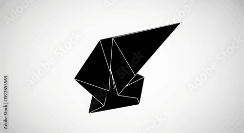 A black origami bird in flight on a white gradient background illustration