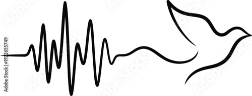Audio Waveform to Flying Bird Line Art – Sound Freedom Minimal Vector Outline Variable Stroke Black on White