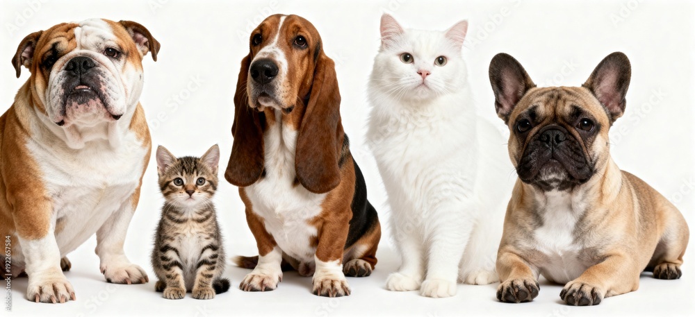 Fototapeta premium Diverse Domestic Animals: Dogs and Cat Portrait