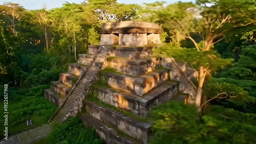 Wallpaper Mural Ancient mayan step pyramid hidden deep in a lush green jungle illuminated by dramatic sunlight rays Torontodigital.ca