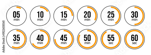 Timer icons set showing minutes and seconds intervals