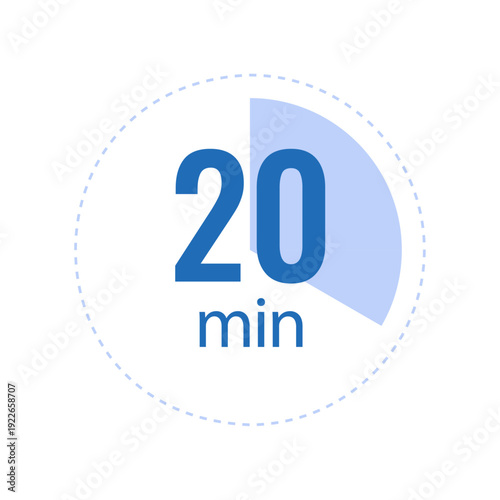 Blue 20 minutes timer icon for time management and duration