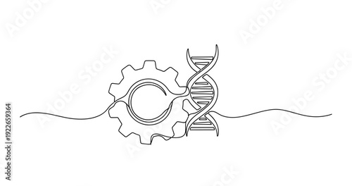 Integration of gear and dna helix illustrating biotechnology and engineering. no editable stroke