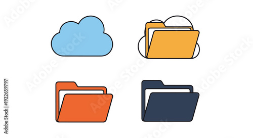 Cloud Folder Line creative tone color illustration