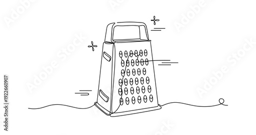 Hand-drawn box grater with handle and shredding blades in minimalist style. None editable stroke