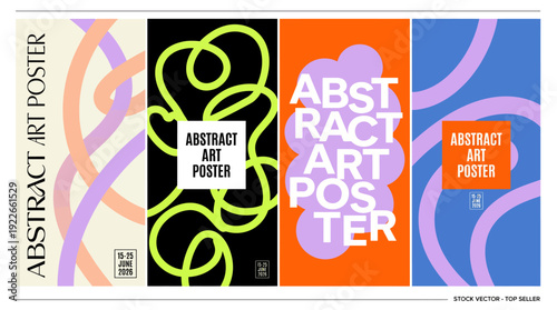 Abstract art poster collage with vibrant geometric patterns, pastel tones and bold color blocks for modern wall decor