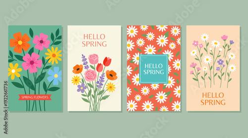 Pastel floral greeting card set with vintage-style spring bouquets and botanical illustrations for wall art, decor, and seasonal greetings.