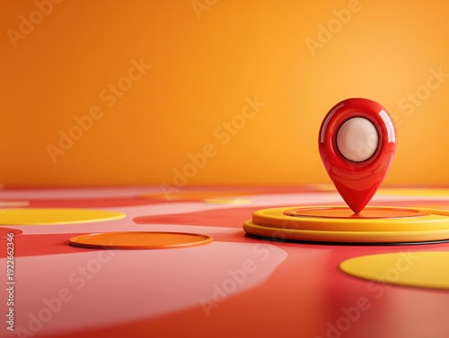 Red location pin on colorful background in minimalistic style  