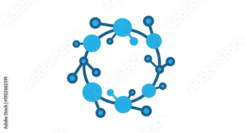Abstract blue connected circles and dots network icon. Modern digital technology and data connection symbol.