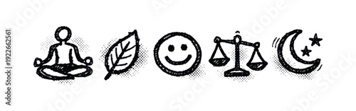 Wellness, Balance, and Mental Peace Hand-Drawn Icons Set