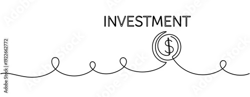 Minimalist line art depicting investment concept with dollar sign. No editable stroke