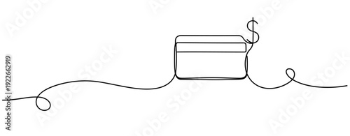 Minimalist line art of credit card with dollar sign for financial concept. No editable stroke
