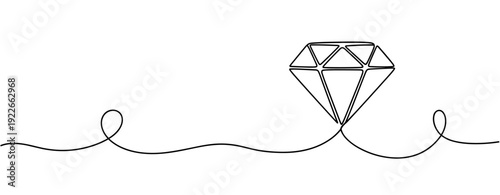 Continuous line art of a diamond with minimalist design on white background. No editable stroke