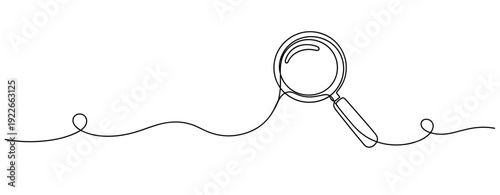 Continuous line art of a magnifying glass with curved wire. No editable stroke