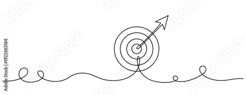 Continuous line drawing of arrow hitting center target. No editable stroke