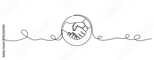 Continuous line drawing of handshake symbolizing trust and cooperation. No editable stroke