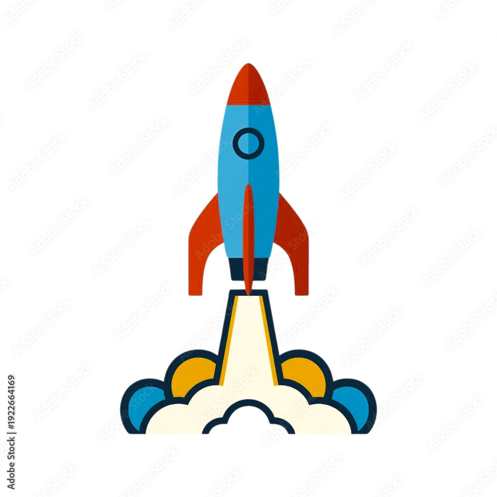 Fototapeta premium Rocket Launch Flat Vector Icon Isolated on Transparent Background