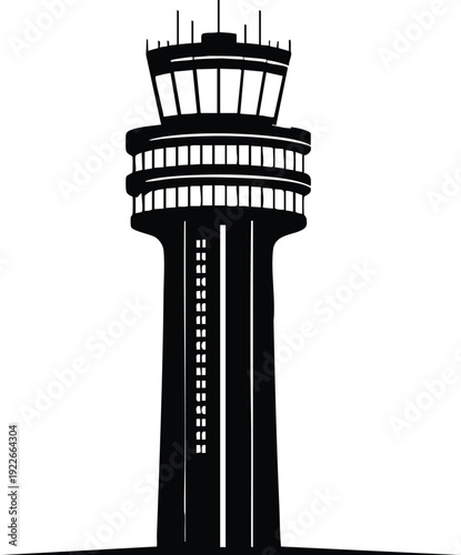 Airport control tower silhouette modern air traffic management building vector illustration for aviation industry and transportation concepts isolated on white background