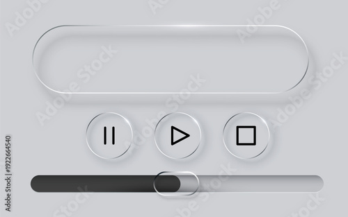 Neumorphic UI media player with control buttons. Sleek modern design element for app or web interface. Vector illustration.