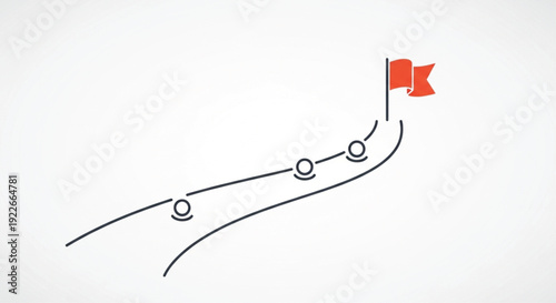 Goal achievement line icon set. Includes progress, success, target, and milestone symbols. Created in simple style with red and black colors