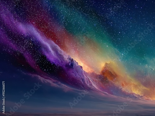 Colorful cosmic landscape with stars and swirling nebulae  