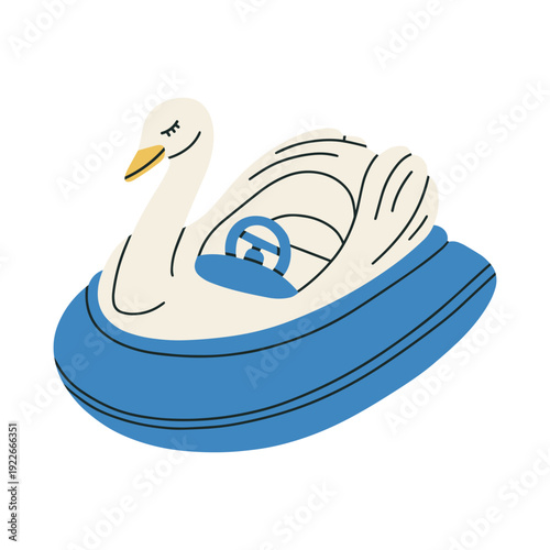 Isometric vector illustration of a classical swan-shaped pedal boat. Perfect for park lake rental advertisement, summer vacation brochure designs and children's storybook illustrations.
