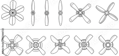 Ceiling fan blade outline collection ventilation propeller vector illustration set