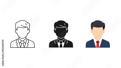 Three simple illustrations of men's heads and shoulders Vector
