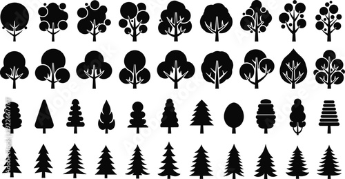 Tree silhouette collection forest and park trees vector illustration nature icon set