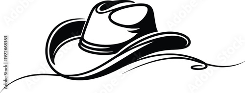 Black and White Cowboy Hat Vector Silhouette Western Logo Design.