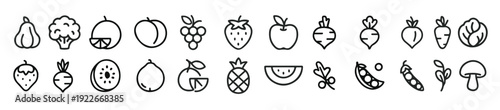 black and white fruit sketch icons