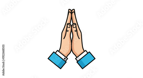 Hands in prayer gesture illustration against white background