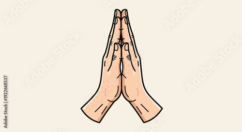 Hands in prayer gesture illustration offering devotion and spirituality