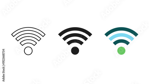 Three wifi signal strength icons in different colors and styles Vector
